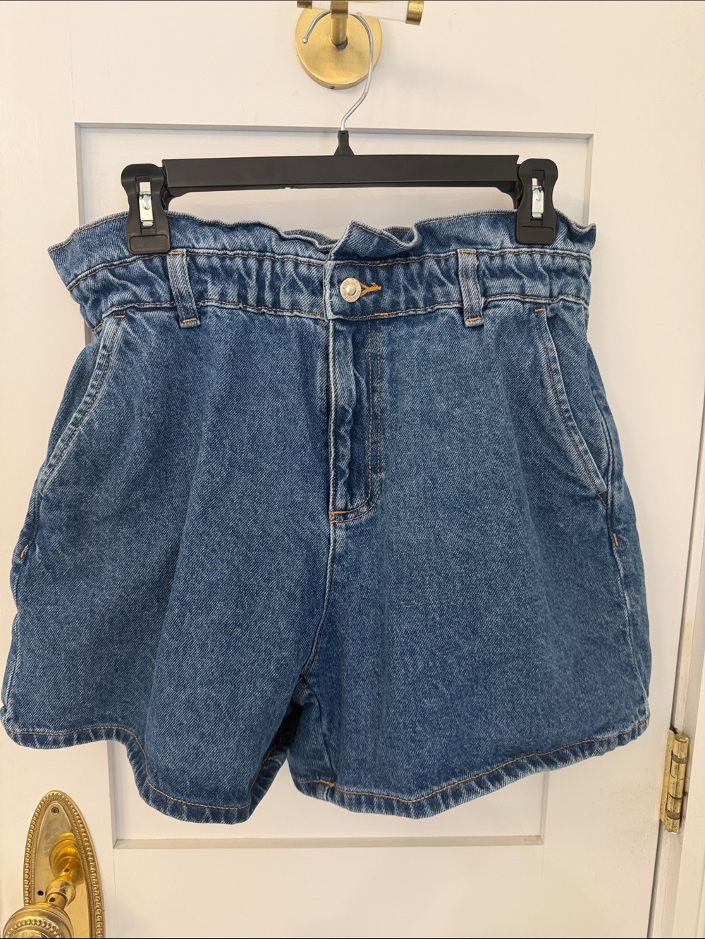 Zara High-Rise Paperbag Denim Shorts - Blue
